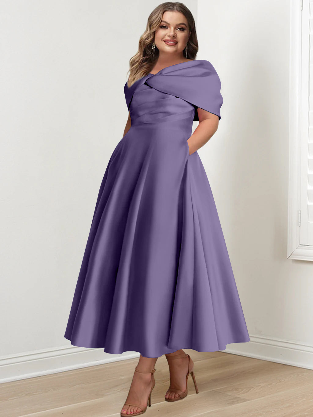 A-Line/Princess Off-The-Shoulder Sleeveless Ankle-Length Plus Size Mother Of The Bride Dresses With Ruffles & Bowknot