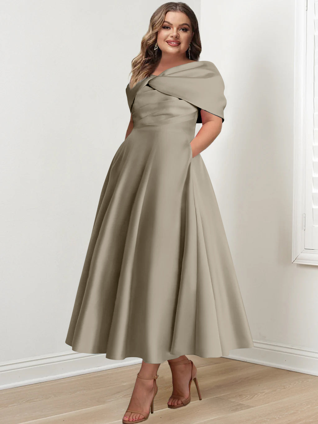 A-Line/Princess Off-The-Shoulder Sleeveless Ankle-Length Plus Size Mother Of The Bride Dresses With Ruffles & Bowknot