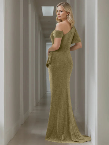 Mermaid/Trumpet Off-the-Shoulder Short Sleeve Floor-Length Mother of the Bride Dresses With Pure Color