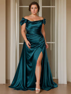 Sheath/Column Off-the-Shoulder Sleeveless Floor-Length Plus Size Mother of the Bride Dresses with Split Side