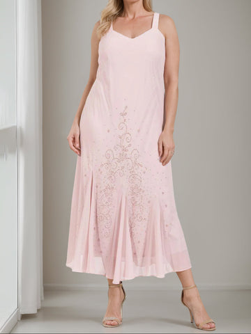 A-Line/Princess 2 Pieces V-Neck Tea-Length Plus Size Mother of the Bride Dresses with Jacket & Sequins