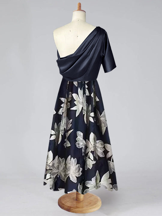 A-Line/Princess One-shoulder Printed Flower Plus Size Mother of the Bride Dresses