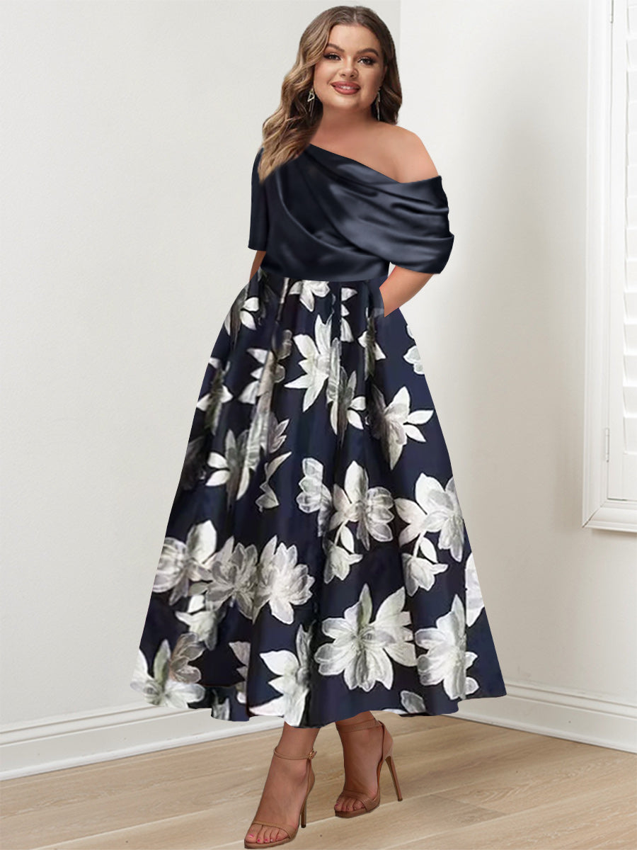A-Line/Princess One-shoulder Printed Flower Plus Size Mother of the Bride Dresses