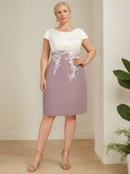 A-Line/Princess V-Neck Short Sleeves Knee-Length Plus Size Mother Of The Bride Dresses with Lace Appliques