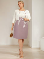 A-Line/Princess V-Neck Short Sleeves Knee-Length Plus Size Mother Of The Bride Dresses with Lace Appliques