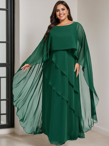 A-Line/Princess Scoop Half Sleeves Floor-Length Plus Size Mother of the Bride Dresses