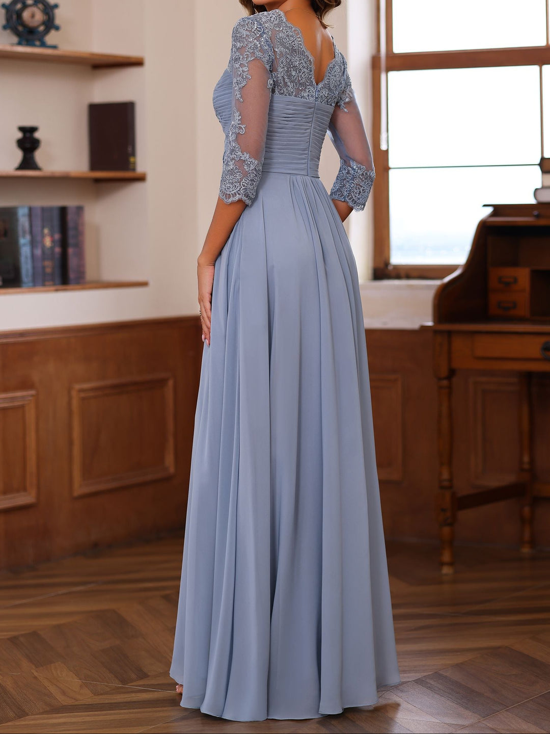 A-Line/Princess Sweetheart Neck 3/4 Length Sleeves Floor-Length Mother Of The Bride Dresses With Lace, Ruffles & Appliques
