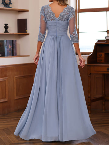 A-Line/Princess Sweetheart Neck 3/4 Length Sleeves Floor-Length Mother Of The Bride Dresses With Lace, Ruffles & Appliques