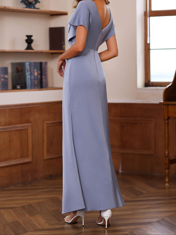 A-Line/Princess V-Neck Short Sleeves Floor-Length unique Mother of the Bride Dresses with Ruffles