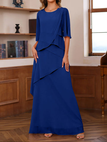 A-Line/Princess Scoop Neck Half Sleeves Floor-Length Mother of the Bride Dresses with Ruffles