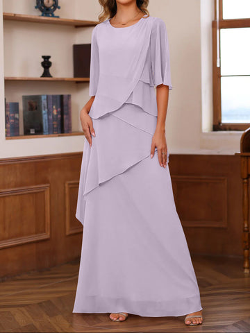 A-Line/Princess Scoop Neck Half Sleeves Floor-Length Mother of the Bride Dresses with Ruffles