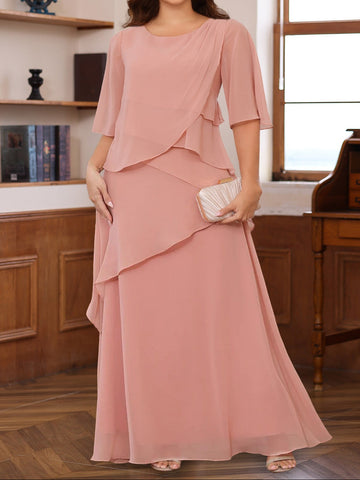 A-Line/Princess Scoop Neck Half Sleeves Floor-Length Mother of the Bride Dresses with Ruffles