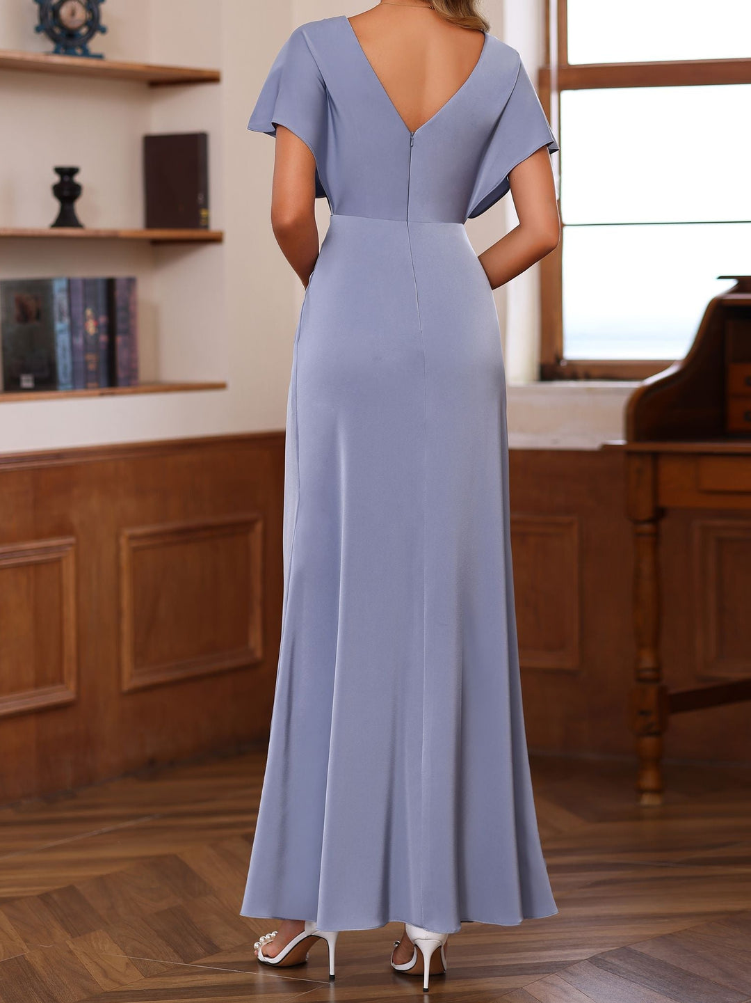 A-Line/Princess V-Neck Short Sleeves Floor-Length unique Mother of the Bride Dresses with Ruffles