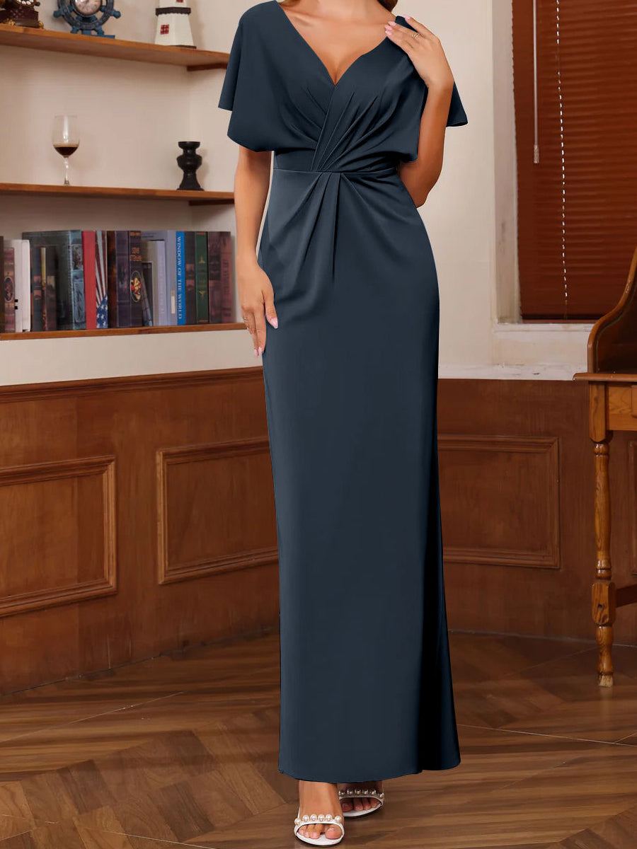 A-Line/Princess V-Neck Short Sleeves Floor-Length unique Mother of the Bride Dresses with Ruffles