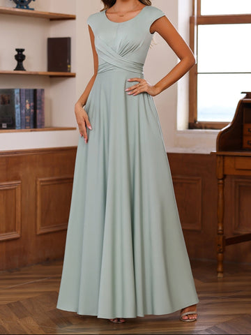A-Line/Princess Scoop Neck Short Sleeves Floor-Length Mother of the Bride Dresses with Ruffles