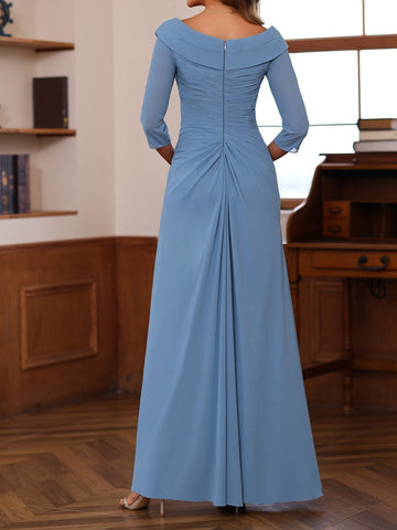 Sheath/Column V-Neck 3/4 Length Sleeves Floor-Length Unique Mother of the Bride Dresses with Ruffles & Appliques