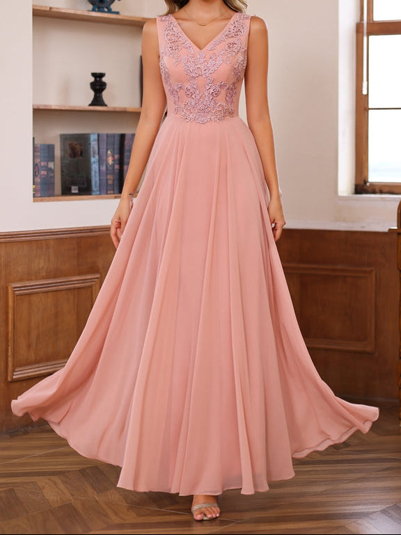 A-Line/Princess V-Neck 2 Pics Floor-Length Mother of the Bride Dresses with Appliques & Wrap