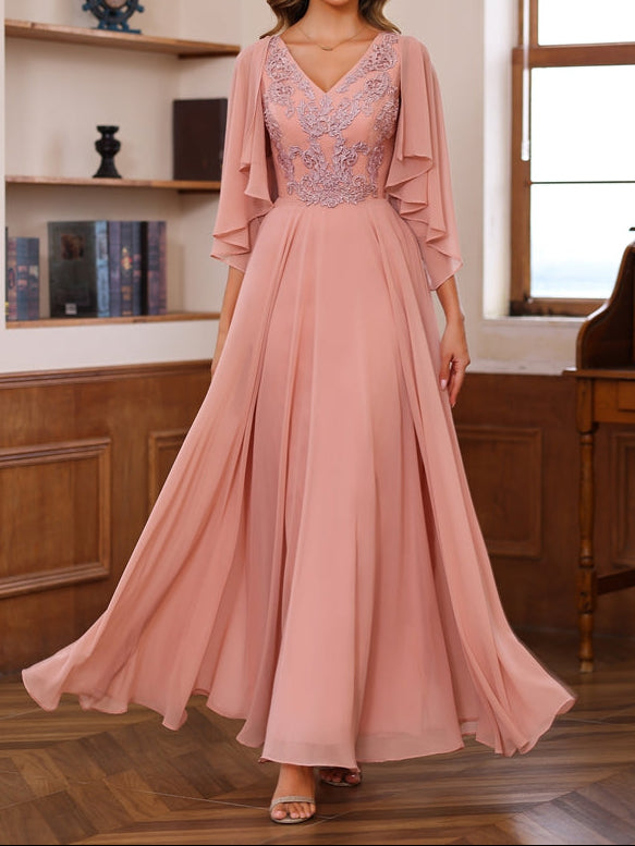 A-Line/Princess V-Neck 2 Pics Floor-Length Mother of the Bride Dresses with Appliques & Wrap