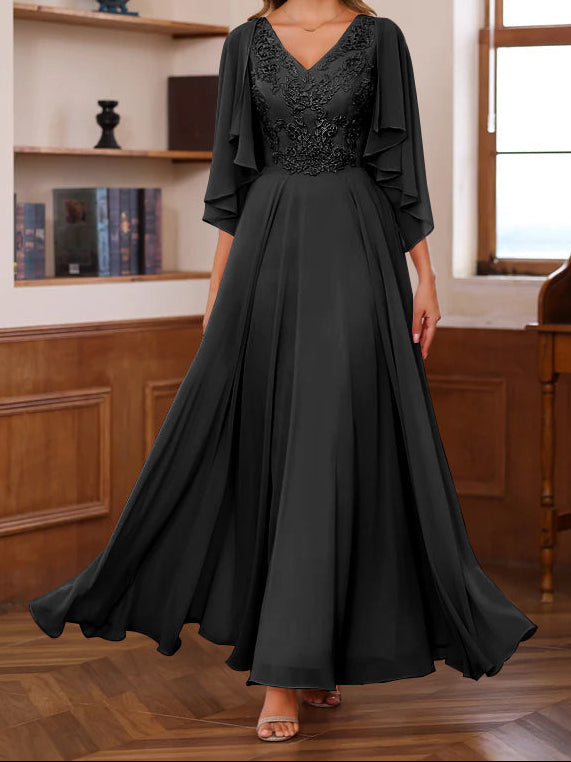 A-Line/Princess V-Neck 2 Pics Floor-Length Mother of the Bride Dresses with Appliques & Wrap