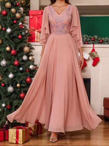 A-Line/Princess V-Neck 2 Pics Floor-Length Mother of the Bride Dresses with Appliques & Wrap