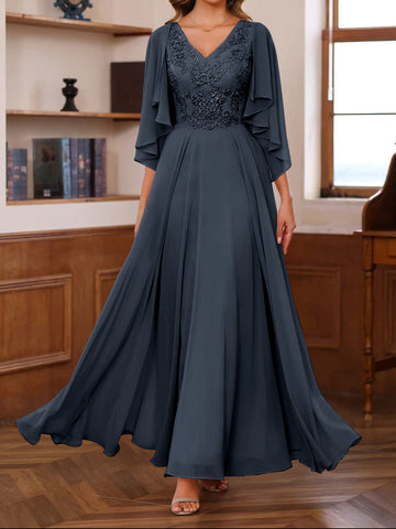 A-Line/Princess V-Neck 2 Pics Floor-Length Mother of the Bride Dresses with Appliques & Wrap