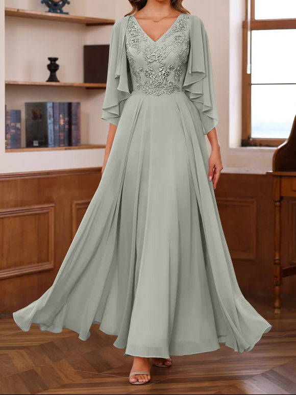 A-Line/Princess V-Neck 2 Pics Floor-Length Mother of the Bride Dresses with Appliques & Wrap