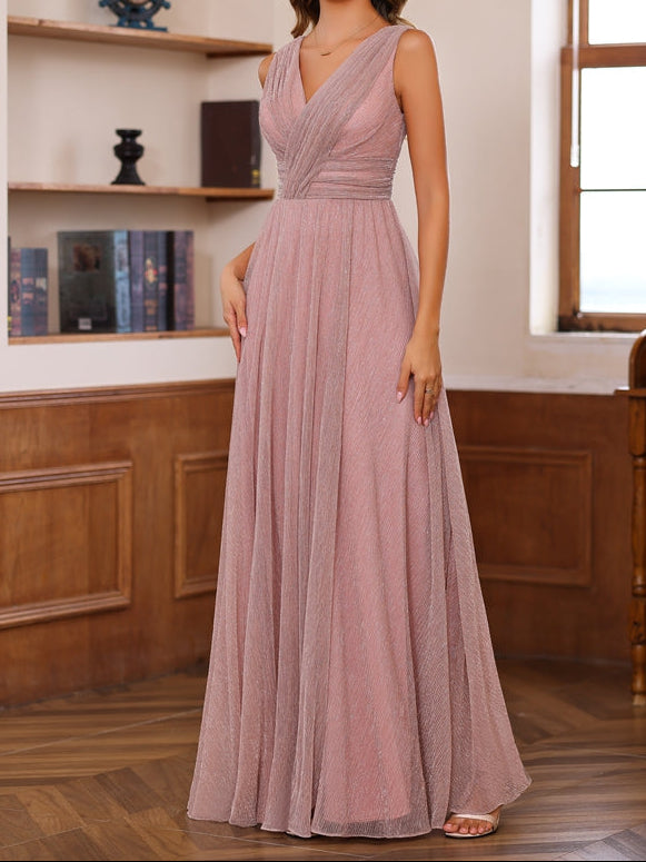 A-Line/Princess V-Neck Sleeveless Floor-Length Unique Mother of the Bride Dresses with Ruffles