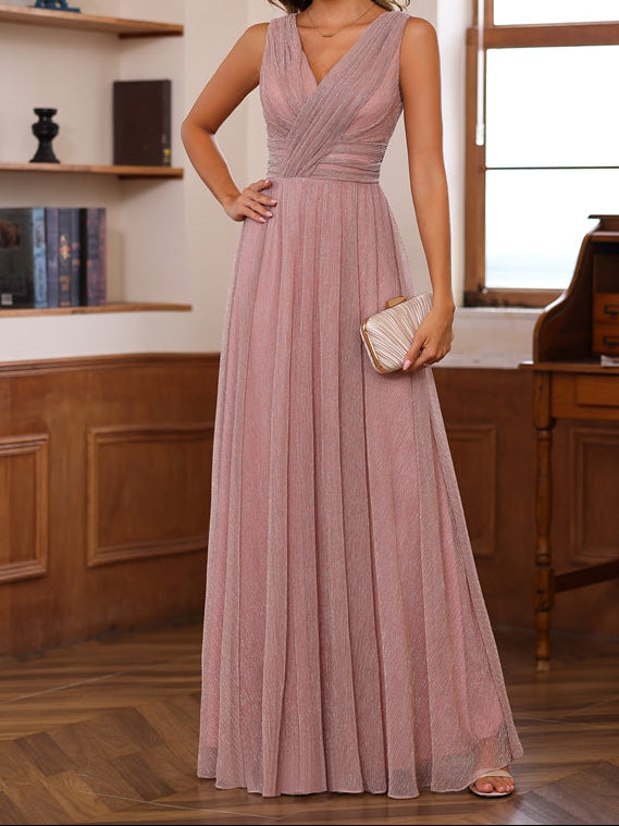 A-Line/Princess V-Neck Sleeveless Floor-Length Unique Mother of the Bride Dresses with Ruffles