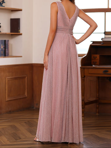 A-Line/Princess V-Neck Sleeveless Floor-Length Unique Mother of the Bride Dresses with Ruffles