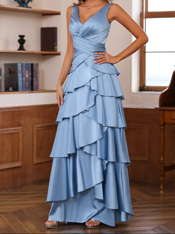 A-Line/Princess V-Neck Sleeveless Floor-Length Mother of the Bride Dresses With Ruffles & Wrap