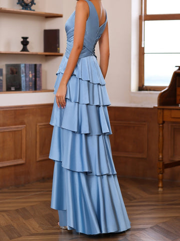 A-Line/Princess V-Neck Sleeveless Floor-Length Mother of the Bride Dresses With Ruffles & Wrap
