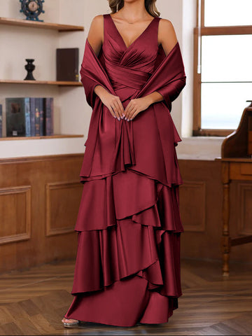 A-Line/Princess V-Neck Sleeveless Floor-Length Mother of the Bride Dresses With Ruffles & Wrap