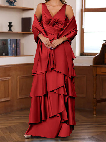 A-Line/Princess V-Neck Sleeveless Floor-Length Mother of the Bride Dresses With Ruffles & Wrap