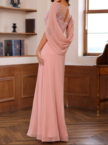 A-Line/Princess Scoop Floor-Length Mother of the Bride Outfits with Pleated & Sequins