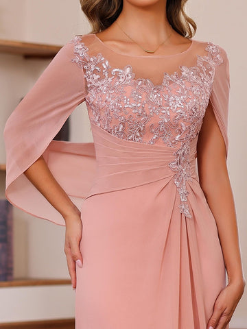 A-Line/Princess Scoop Floor-Length Plus Size Mother of the Bride Outfits with Pleated & Sequins