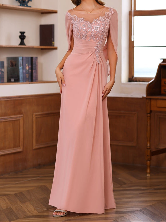 A-Line/Princess Scoop Floor-Length Mother of the Bride Outfits with Pleated & Sequins