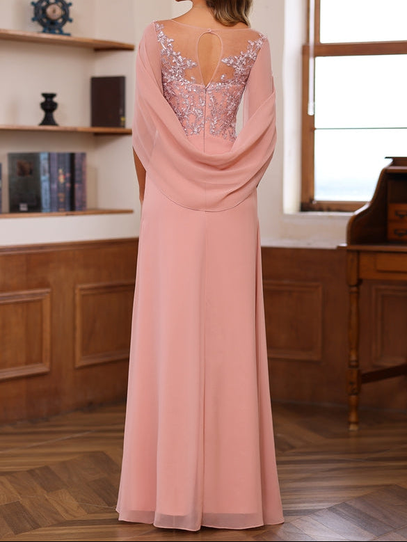 A-Line/Princess Scoop Floor-Length Mother of the Bride Outfits with Pleated & Sequins