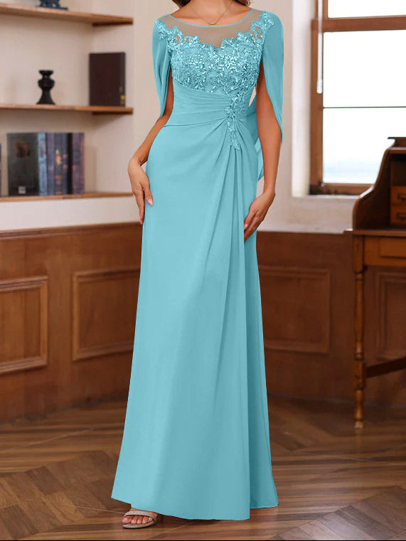 A-Line/Princess Scoop Floor-Length Mother of the Bride Outfits with Pleated & Sequins