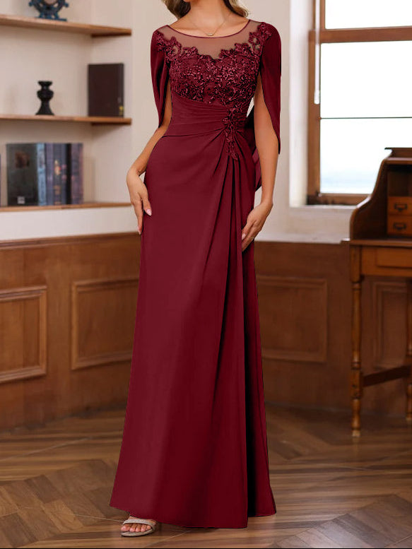 A-Line/Princess Scoop Floor-Length Mother of the Bride Outfits with Pleated & Sequins