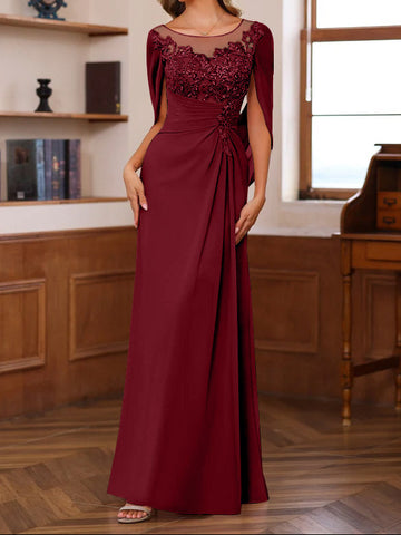 A-Line/Princess Scoop Floor-Length Mother of the Bride Outfits with Pleated & Sequins