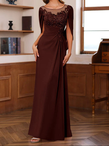 A-Line/Princess Scoop Floor-Length Mother of the Bride Outfits with Pleated & Sequins