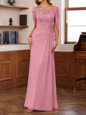 A-Line/Princess Scoop Floor-Length Mother of the Bride Outfits with Pleated & Sequins
