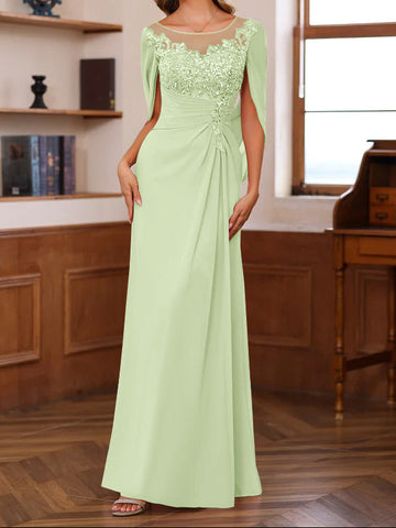 A-Line/Princess Scoop Floor-Length Mother of the Bride Outfits with Pleated & Sequins