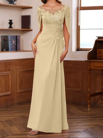 A-Line/Princess Scoop Floor-Length Mother of the Bride Outfits with Pleated & Sequins