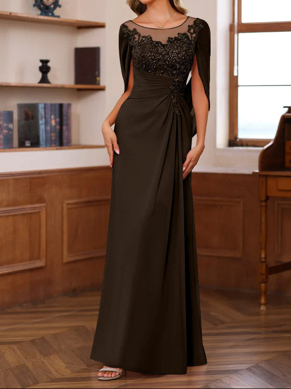 A-Line/Princess Scoop Floor-Length Mother of the Bride Outfits with Pleated & Sequins