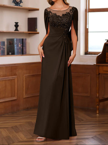A-Line/Princess Scoop Floor-Length Mother of the Bride Outfits with Pleated & Sequins