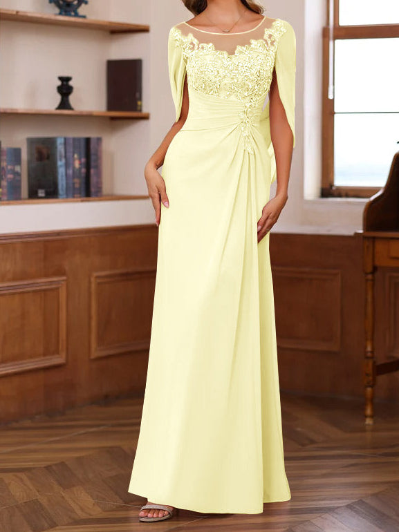 A-Line/Princess Scoop Floor-Length Mother of the Bride Outfits with Pleated & Sequins
