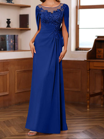 A-Line/Princess Scoop Floor-Length Mother of the Bride Outfits with Pleated & Sequins