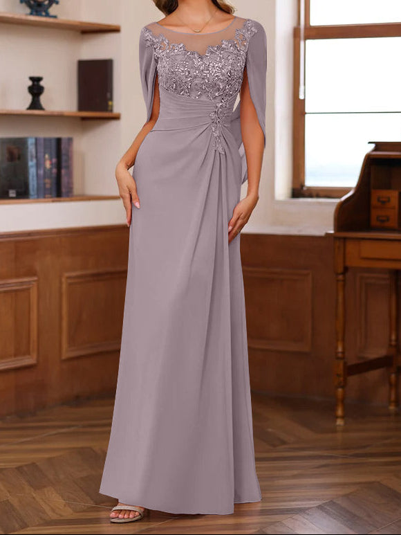 A-Line/Princess Scoop Floor-Length Mother of the Bride Outfits with Pleated & Sequins