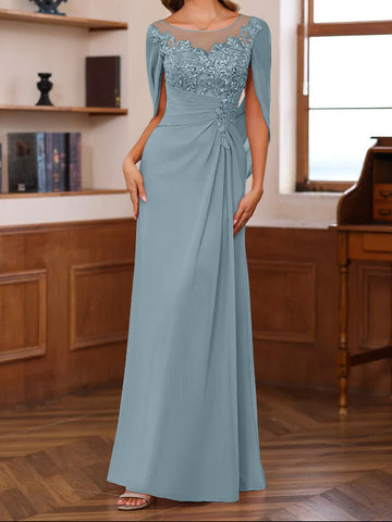 A-Line/Princess Scoop Floor-Length Mother of the Bride Outfits with Pleated & Sequins